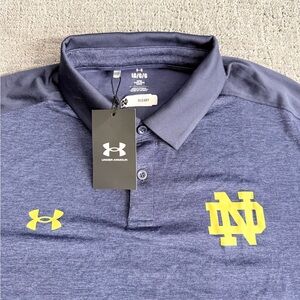 Notre Dame Under Armour Men’s Navy Polo with Yellow Logo